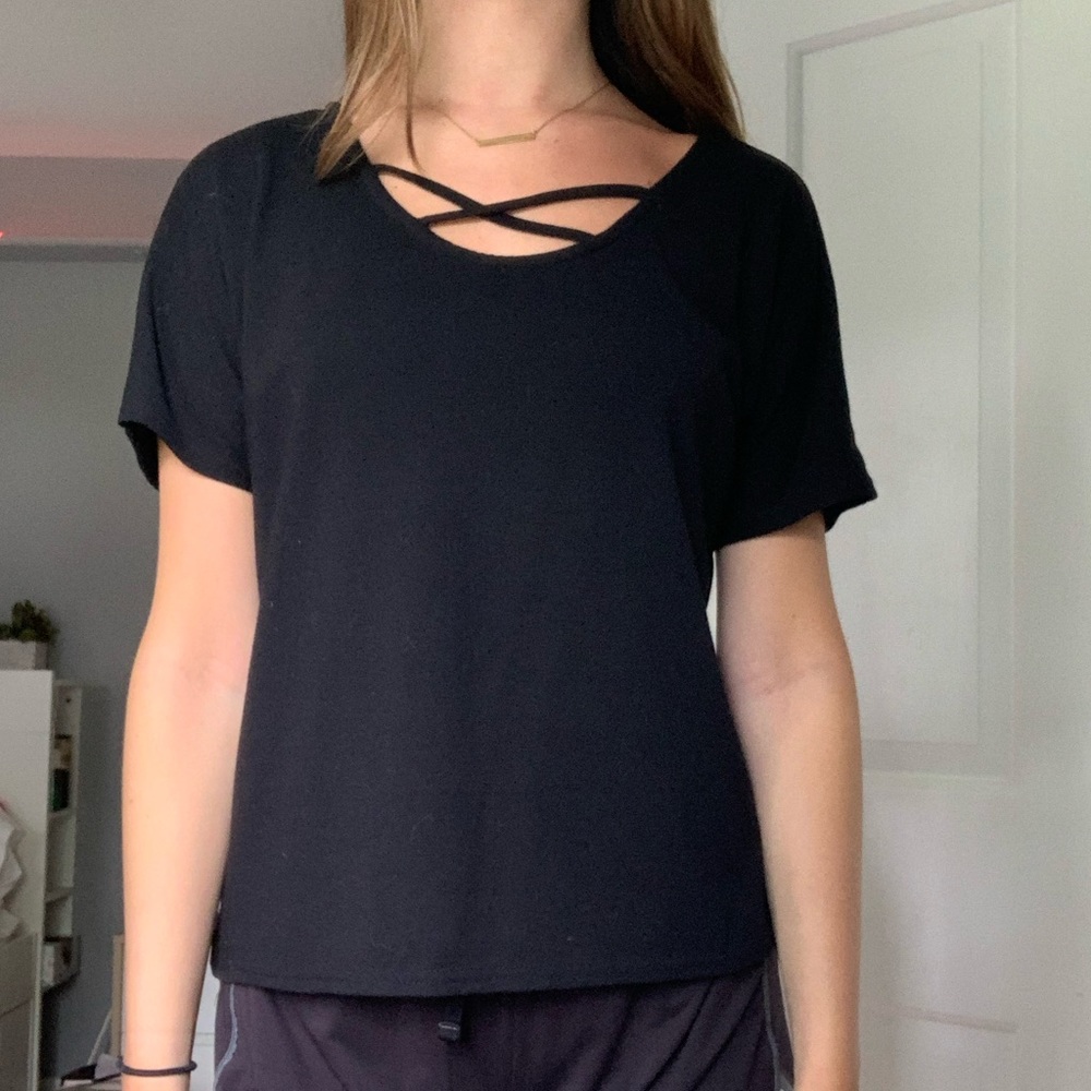 Black T-Shirt with cross across the chest